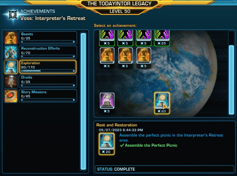 Rest and Restoration Achievement SWTOR Voss